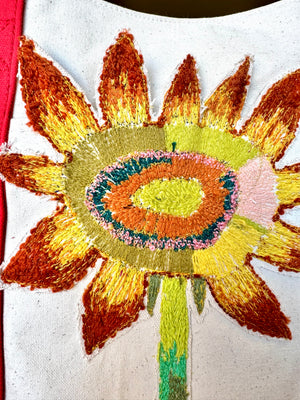 RED SUMMER CANVAS TOTE SUNFLOWER