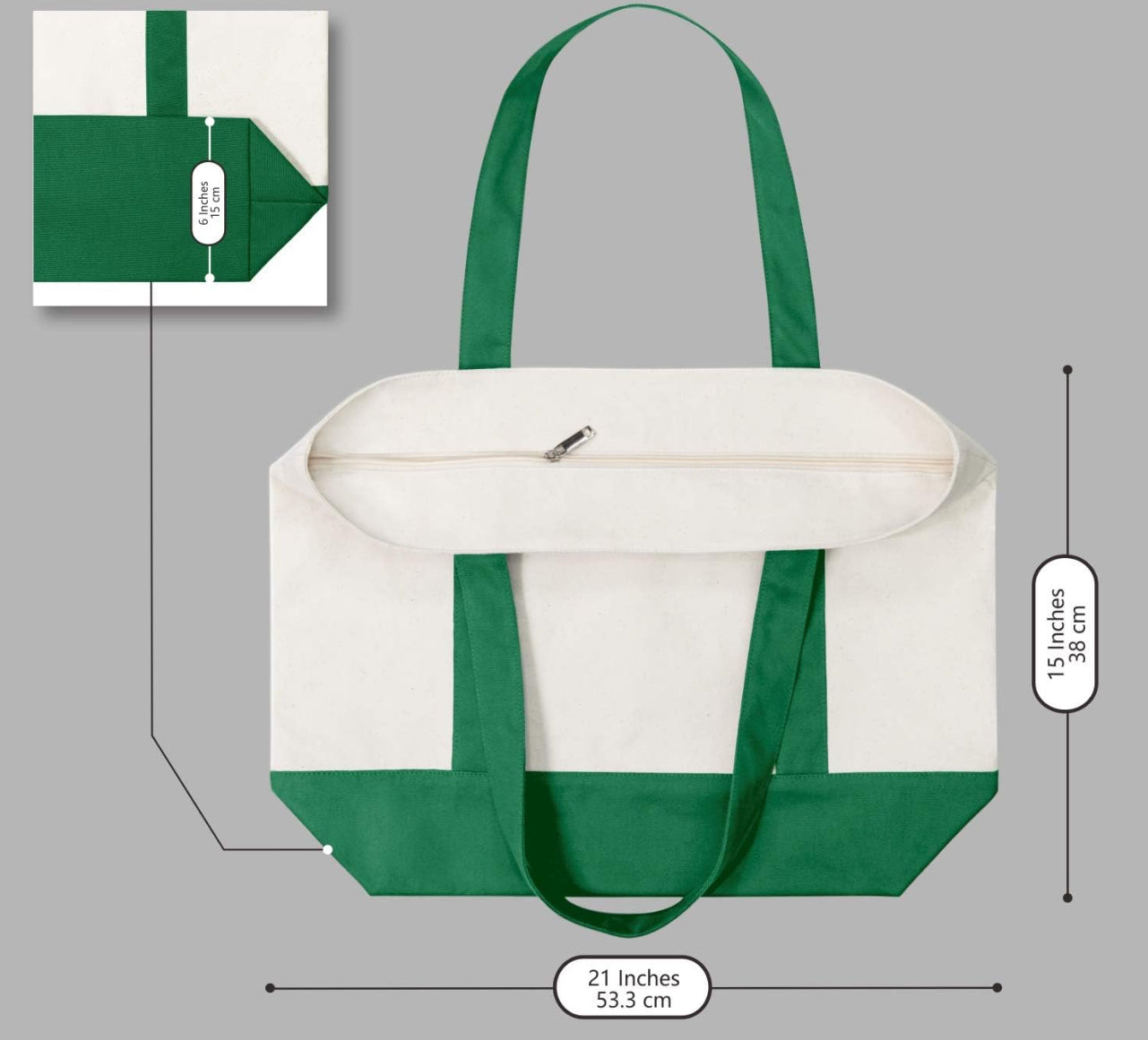 GREEN SUMMER CANVAS TOTE SUNFLOWER