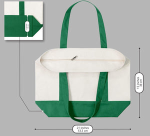 GREEN SUMMER CANVAS TOTE SUNFLOWER