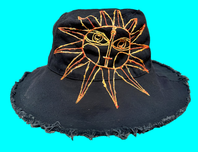 FRAYED BLACK COTTON CANVAS BUCKET HAT