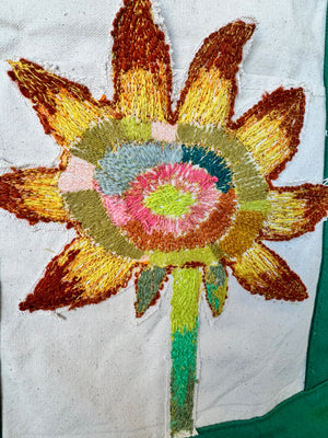 GREEN SUMMER CANVAS TOTE SUNFLOWER