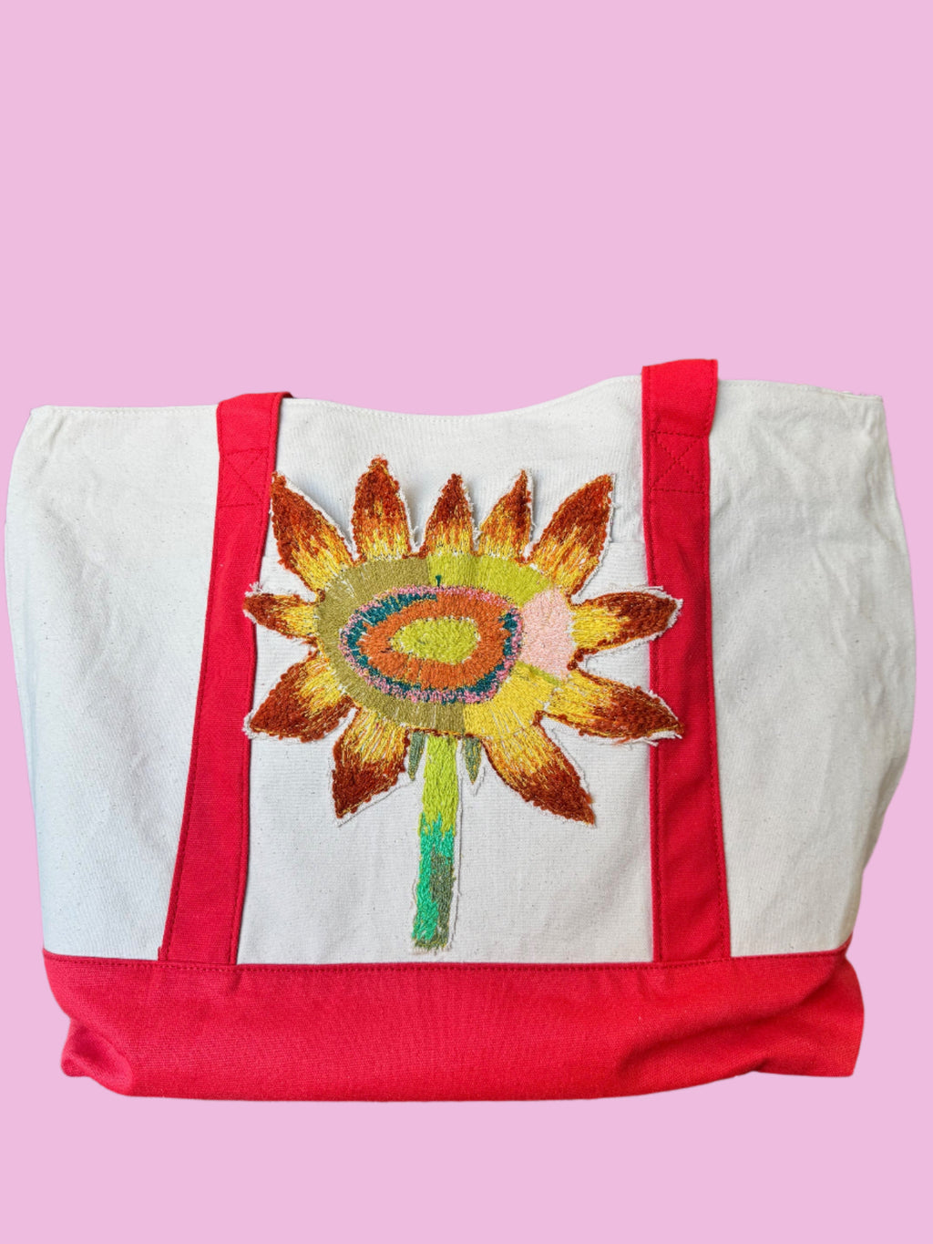 RED SUMMER CANVAS TOTE SUNFLOWER